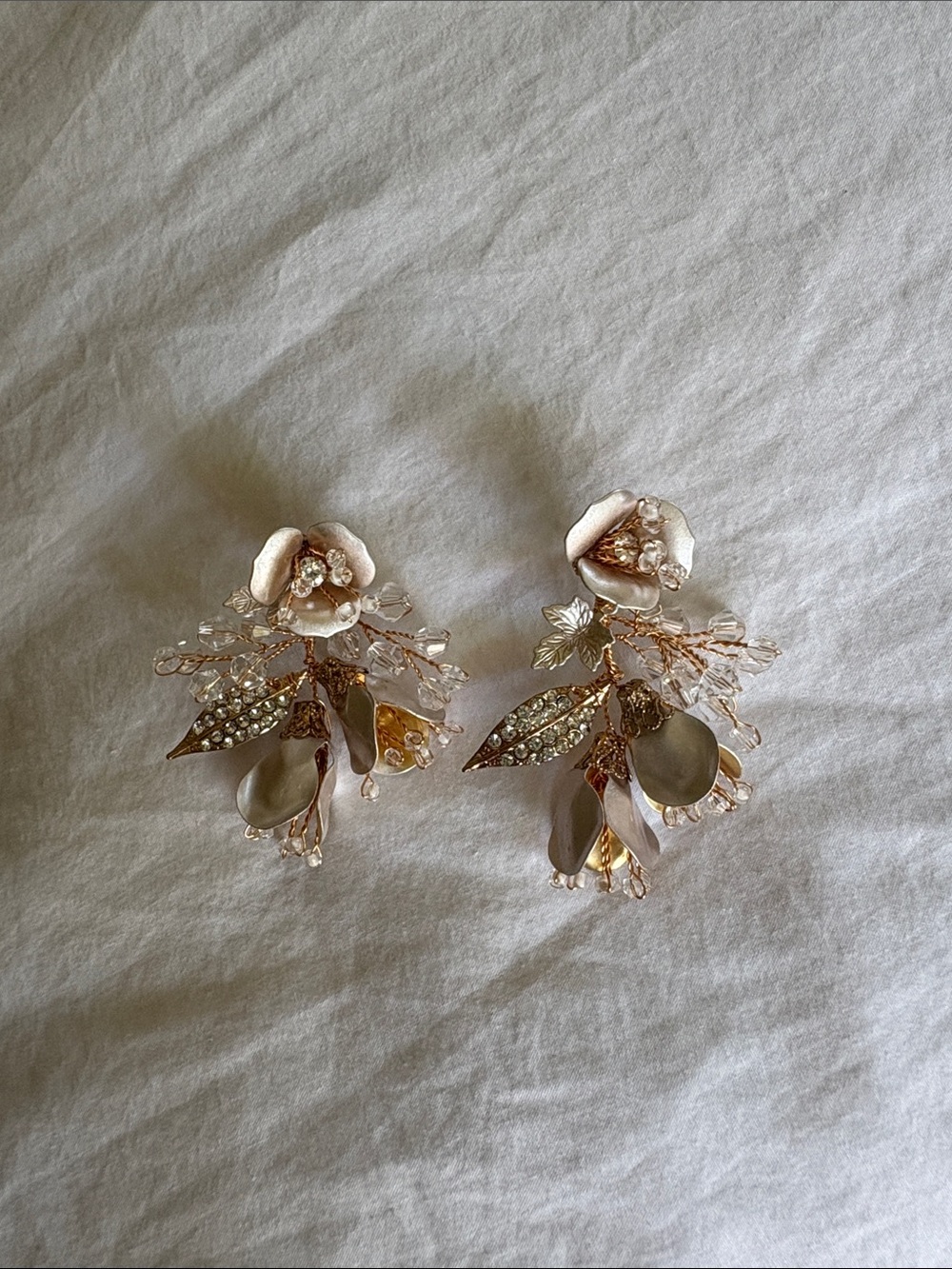 Delicate Floral Drop Earrings - Blush Gold